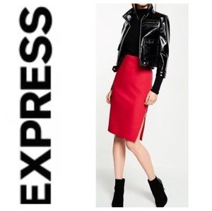 Express red pencil skirt with gold side zipper